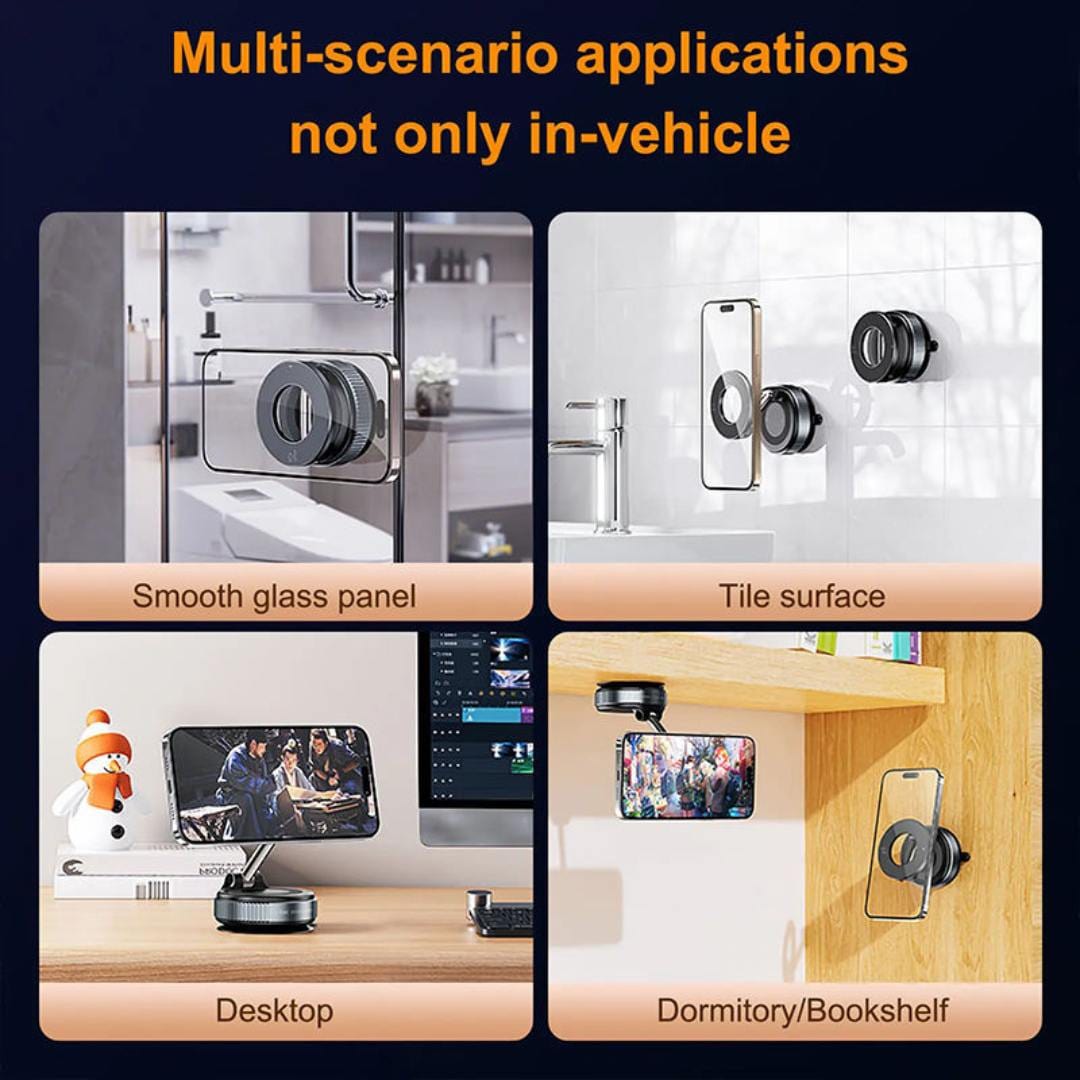 360° Rotation | Desktop & Car Phone Holder | Magnetic Vacuum Suction | Universal Fit