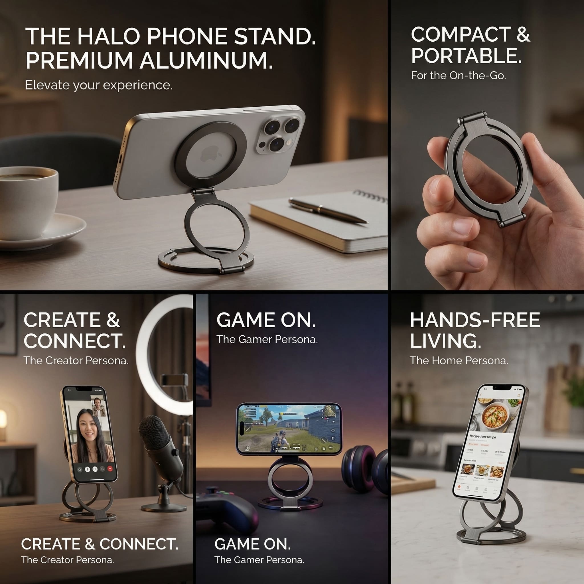 The HALO | Premium Aluminum Phone Stand | Compatible with all Phones | N52 Magnet