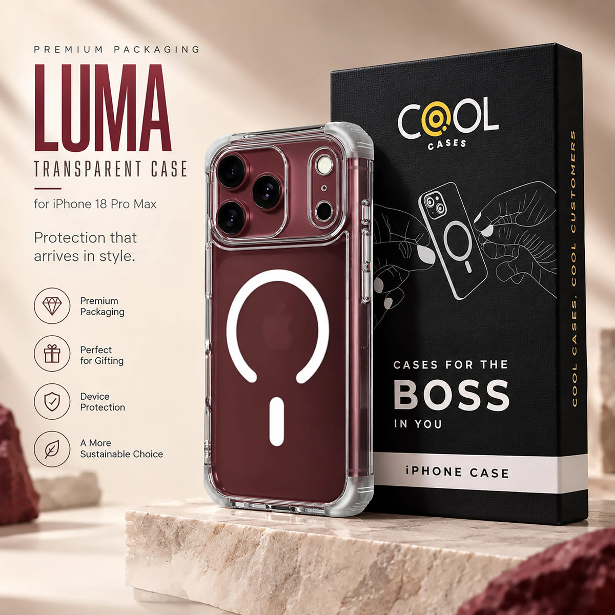 Luma Transparent Case for iPhone 18 Pro Max - premium CoolCases packaging