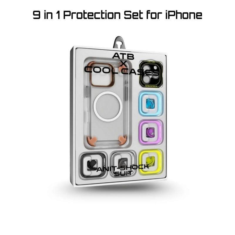 Ultimate 9-in-1 iPhone Protection Kit | Case + Tempered Glass + Lens Guard & 6 Metal Camera Rings(Exclusive)